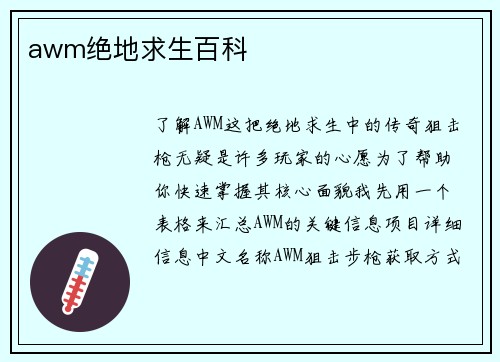 awm绝地求生百科
